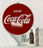 1953 Coca-Cola Flange Sign w/ Button & Bottle