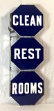Porcelain Mobil Clean Restrooms Flange Sign w/ Original Bracket