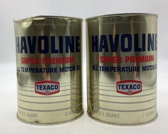 Two Texaco Havoline Super Premium Quart Oil Cans