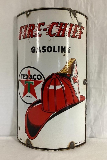 Texaco Fire Chief Curved Porcelain Gasoline Pump Sign