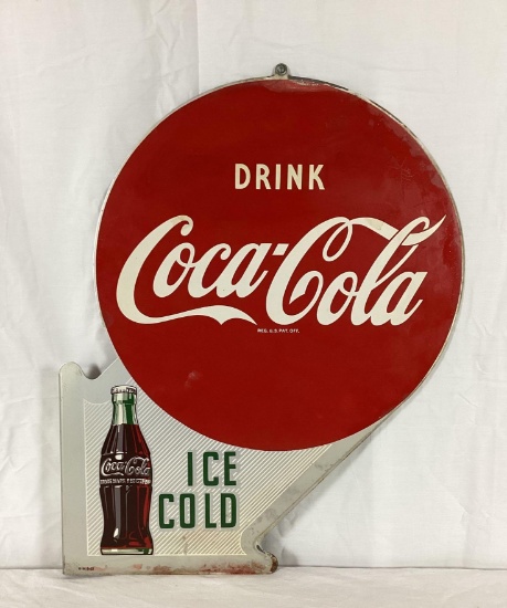 1953 Coca-Cola Flange Sign w/ Button & Bottle