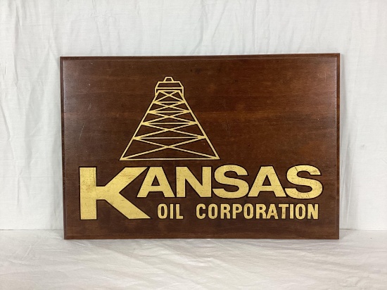 Kansas Oil Corporation Wood Sign w/ Derrick
