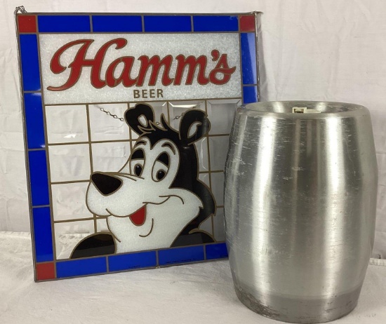 Hamm's Mini Keg & Stain Glass Sign