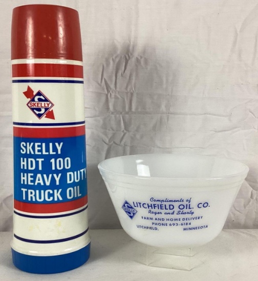 Skelly Oil Can Thermos and Bowl