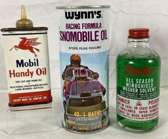 Sinclair Windshield Bottle, Wynn's Snowmobile and Mobil Handy Oiler