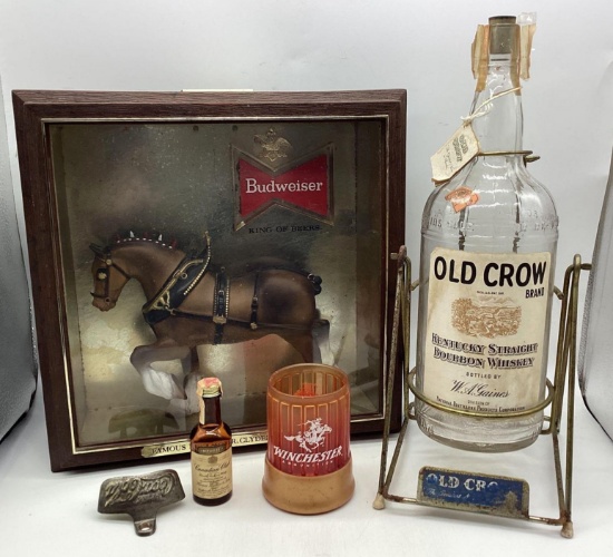 Budweiser Clydesdale Lighted Sign and Old Crow Tavern Advertising