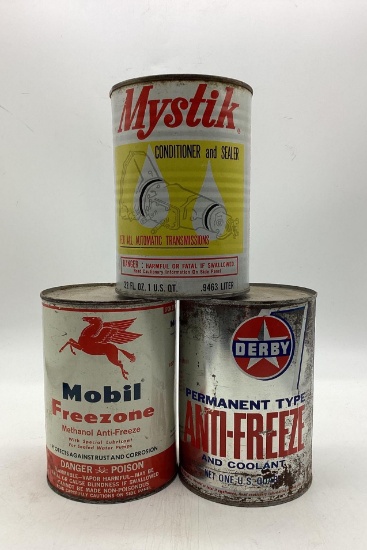 Derby, Mobil and Mystik Quart Oil Cans