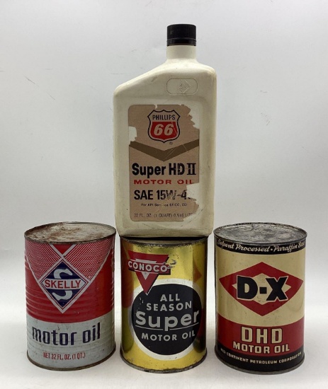 Skelly, DX, Phillips and Conoco Quart Oil Cans