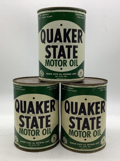 Three Quaker State Quart Oil Cans