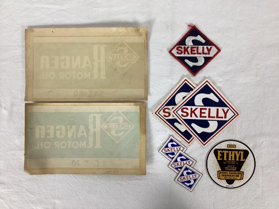 NOS Skelly Gas Pump Decals and Uniform Patches