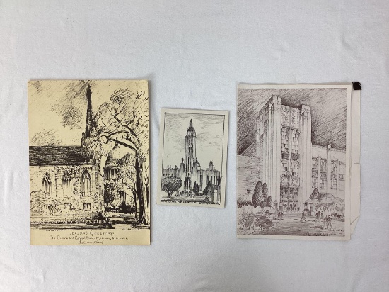 Early Boston Avenue Methodist Church and Central High School Sketches Tulsa, OK