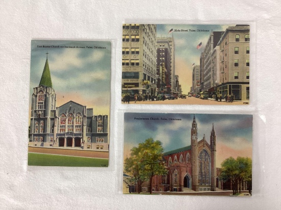 Early Tulsa, OK First Baptist, Presbyterian and Main Street Postcards