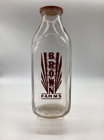 Graphic Brown Farms Quart Milk Bottle Tulsa, OK