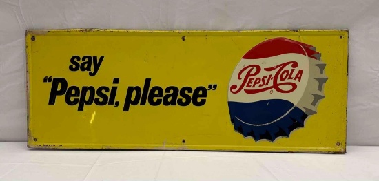 1956 "Say Pepsi Please" Metal Sign w/ Bottle Cap