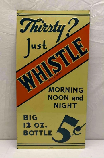 1939 Heavily Embossed Whistle Soda Sign