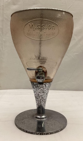 1930's Mission Orange of California Soda Fountian Syrup Dispenser w/ Pink Depression Glass