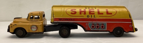 1950's Shell Japanese Tin Friction Toy Tank Truck