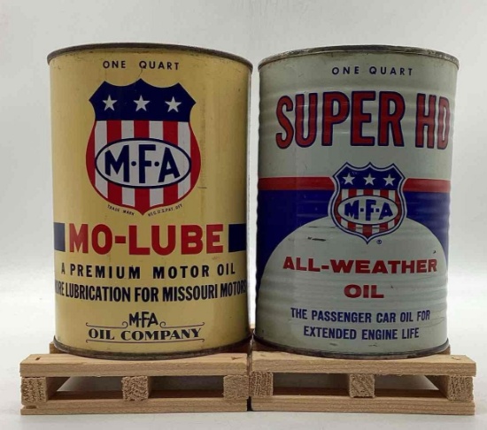 Two Missouri Farmers Association Quart Oil Cans