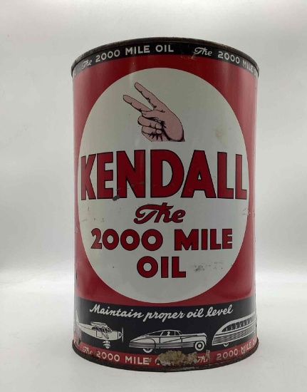 1940's Kendall Five Quart Oil Can w/ Great Graphics