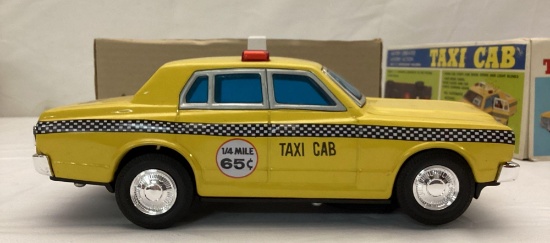 1960's Japanese Tin Battery Operated Taxi Cab Toy w/ Original Box