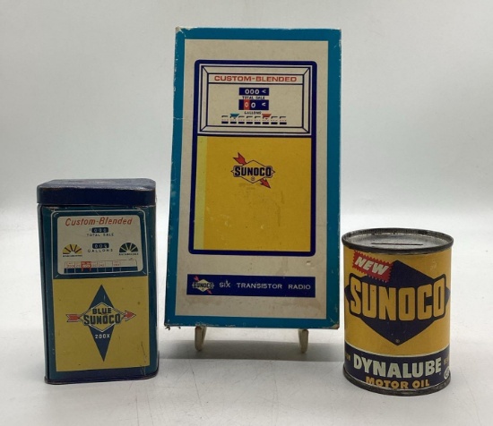 Sunoco Gas Pump Radio w/ Box and Two Coin Banks