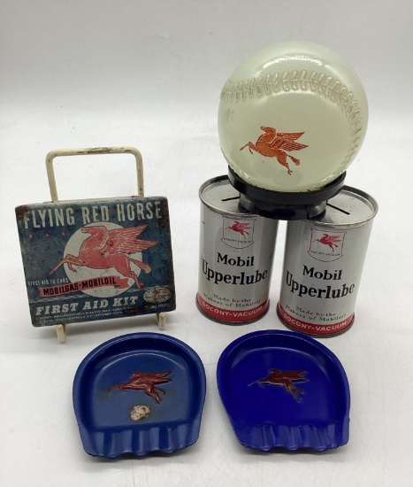 Mobilgas Giveway Glass Baseball, Metal 1st Aid Kit, Coin Banks and Ashtrays