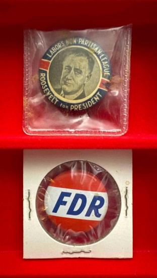 Two Franklin Delano Roosevelt Celluloid Pinbacks