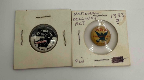 Hoover Republican Presidential and National Recovery Volunteer Buttons