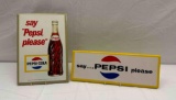 Pepsi Celluloid over Cardboard Bottle Sign and Door Push