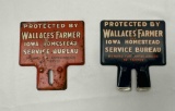 Two Wallace's Farmer Iowa Homestead Service Bureau License Plate Attachments