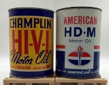 Champlin and American H-D Metal Quart Oil Cans
