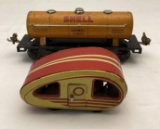 Marx Travel Trailer and Shell Railroad Tanker Toys