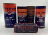 Four Firestone Tire Patch Kits and Spark Plug Box