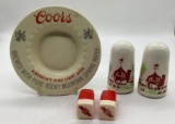 Chevrolet and Mobil Ceramic Salt & Pepper Shakers and Coors Ashtray