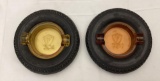 Two Firestone Tire Ashtrays w/ Amber Glass