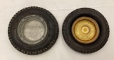 Early Dunlop and Mowhawk Tire Ashtray w/ Amber Glass