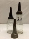Two Misc Quart Oil Bottles and Mobil Artic Spout