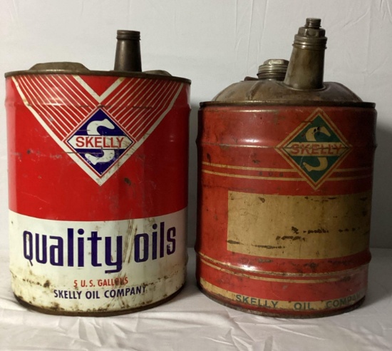 Two Skelly Five Gallon Oil Cans