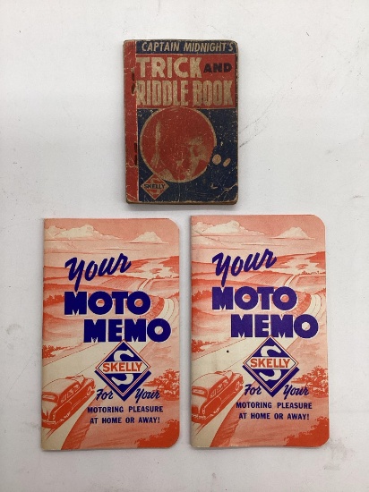 Skelly Captian Midnight Trick and Riddle Pocket Book and Two Skelly Moto Notebooks