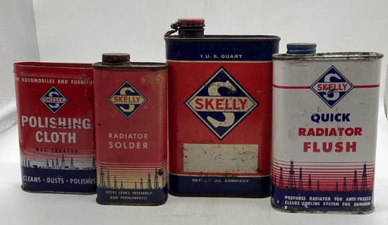 Two Skelly Radiator Tins, Polishing Cloth and Quart Can