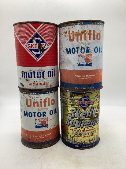 Four Skelly Oil Cans