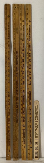 3 Skelly, 1965 Chevrolet Yard Sticks and Home Oil Co Model T Measuring Stick