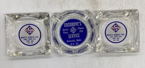 Three Skelly Glass Ashtrays
