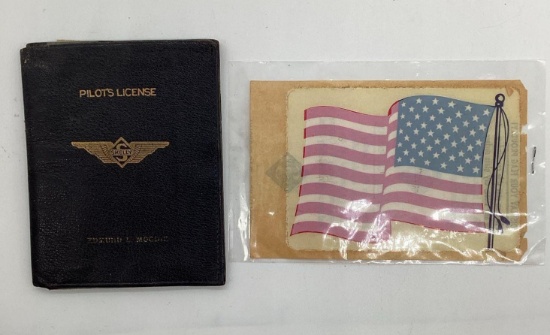 1930's Skelly Aviation w/ Wings Leather Pilot License Holder w/ License