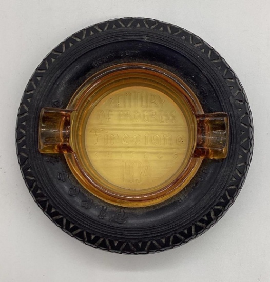 1934 Firestone Chicago World's Fair Amber Glass Ashtray