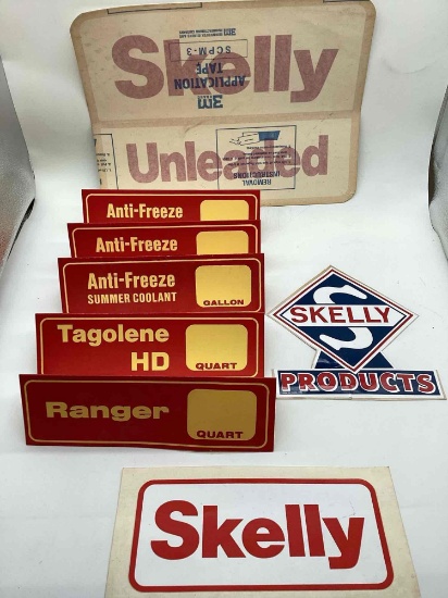 Nine Original Skelly Gas Pump and Pricer Decals