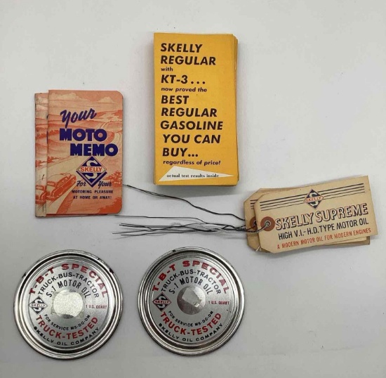 Several Skelly Brochures, Barrel Tags, Moto Meters and Quart Lids