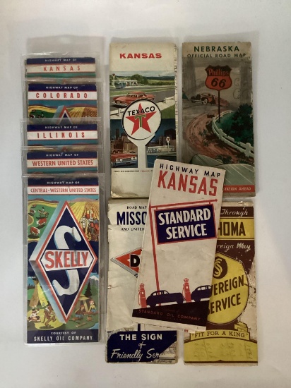Ten Skelly, Sovereign, Phillips 66, Texaco and Standard Road Maps