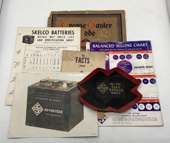 Skelco Battery and Greasemaster Advertising and Original Tire Patch Sales Sample