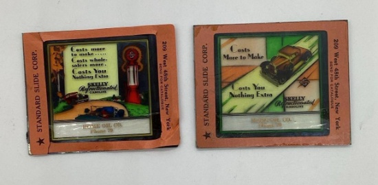 Two 1920's Skellly Lantern Slides w/ Touring Car and Gas Pump